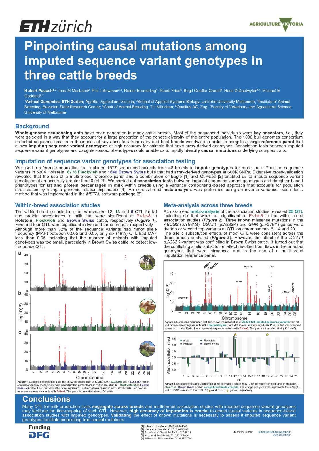Pinpointing causal mutations among imputed sequence variant genotypes in three cattle breeds
